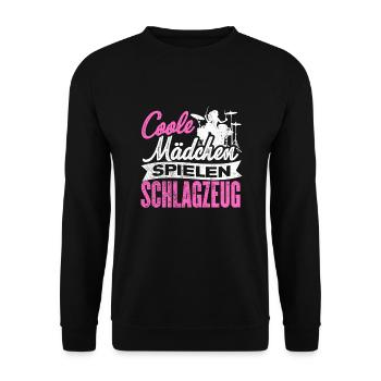 Coole Mädchen Spielen Schlagzeug Musikinstrument M - Unisex Pullover - Schwarz - Vorne - Alina (178cm) & Michal (187cm)