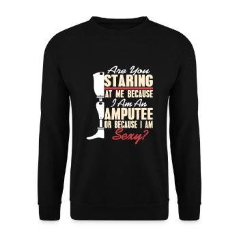 Starrst du mich an, weil ich amputiert bin? - Unisex Pullover - Schwarz - Vorne - Alina (178cm) & Michal (187cm)
