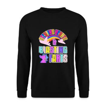 Herzen stehlen und Fürze sprengen Einhornfurz Einh - Unisex Pullover - Schwarz - Vorne - Alina (178cm) & Michal (187cm)