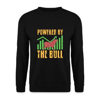 Angetrieben durch den Bullen Bullenmarkt - Unisex Pullover - Schwarz - Vorne - Alina (178cm) & Michal (187cm)