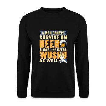Ein Mann kann nicht nur von Bier leben - Unisex Pullover - Schwarz - Vorne - Alina (178cm) & Michal (187cm)