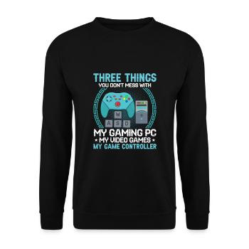 Drei Dinge bringen meine Gaming-PC-Videospiele nicht durcheinander - Unisex Pullover - Schwarz - Vorne - Alina (178cm) & Michal (187cm)