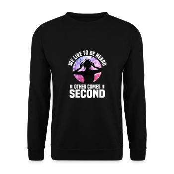 WE LIVE TO BE HEARD, WIR LEBEN UM GEHÖRT ZU WERDEN - Unisex Pullover - Schwarz - Vorne - Alina (178cm) & Michal (187cm)