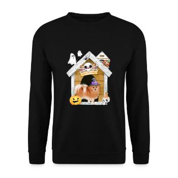 Halloween Pommersche Hundehexe - Unisex Pullover - Schwarz - Vorne - Alina (178cm) & Michal (187cm)