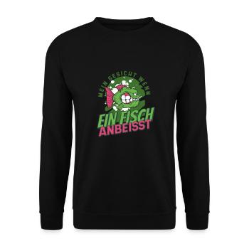 Mein Gesicht wenn ein Fisch anbeisst - Unisex Pullover - Schwarz - Vorne - Alina (178cm) & Michal (187cm)