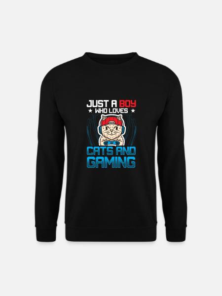 Just A Boy Who Loves Cats And Gaming - Unisex Pullover - Schwarz
