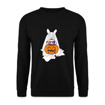 Husky Geist Kürbislaterne Halloween - Unisex Pullover - Schwarz - Vorne - Alina (178cm) & Michal (187cm)