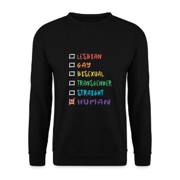 Mensch Regenbogenfarben - Unisex Pullover - Schwarz - Vorne - Alina (178cm) & Michal (187cm)