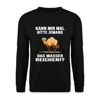 Wüste Wüstenurlaub Kamel "das Wasser reichen" - Unisex Pullover - Schwarz - Vorne - Alina (178cm) & Michal (187cm)