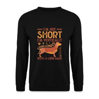 Ich bin nicht klein, ich bin ein vertikal herausgeforderter Dackel - Unisex Pullover - Schwarz - Vorne - Alina (178cm) & Michal (187cm)
