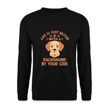 Das Leben ist einfach besser mit einem Dackel an Ihrer Seite - Unisex Pullover - Schwarz - Vorne - Alina (178cm) & Michal (187cm)
