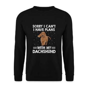 Tut mir leid, ich kann nicht, ich habe Pläne mit meinem Dackelhund L - Unisex Pullover - Schwarz - Vorne - Alina (178cm) & Michal (187cm)