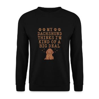 Mein Dackel denkt, ich sei ein großer Hundeliebhaber - Unisex Pullover - Schwarz - Vorne - Alina (178cm) & Michal (187cm)