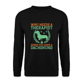 Wer braucht einen Therapeuten, wenn man einen Dackel hat - Unisex Pullover - Schwarz - Vorne - Alina (178cm) & Michal (187cm)