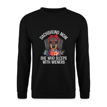Dackel Mama Sie, die mit Wiener Hundebesitzer schläft - Unisex Pullover - Schwarz - Vorne - Alina (178cm) & Michal (187cm)