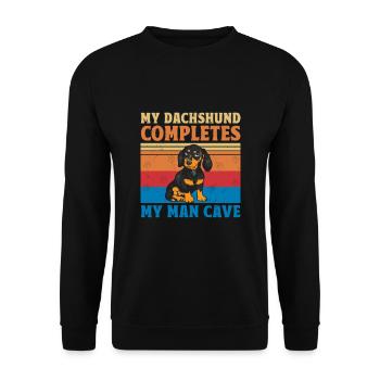 Mein Dackel vervollständigt meinen Mann Höhle Hund Liebhaber Hund O - Unisex Pullover - Schwarz - Vorne - Alina (178cm) & Michal (187cm)