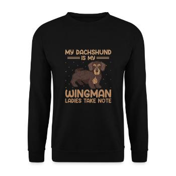 Mein Dackel ist mein Wingman-Damen Notiz Hund lo - Unisex Pullover - Schwarz - Vorne - Alina (178cm) & Michal (187cm)