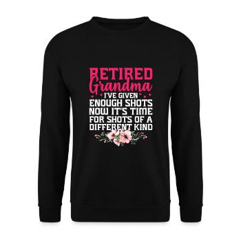 Grand-mère retraitée Pension Infirmière infirmière en soins infirmiers - Sweat-shirt Unisexe - noir - Devant - Alina (178cm) & Michal (187cm)
