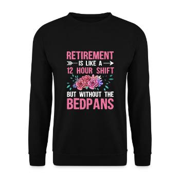 Grand-mère retraitée Pension Infirmière infirmière en soins infirmiers - Sweat-shirt Unisexe - noir - Devant - Alina (178cm) & Michal (187cm)