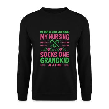 Grand-mère retraitée Pension Infirmière infirmière en soins infirmiers - Sweat-shirt Unisexe - noir - Devant - Alina (178cm) & Michal (187cm)
