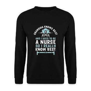 Grand-mère retraitée Pension Infirmière infirmière en soins infirmiers - Sweat-shirt Unisexe - noir - Devant - Alina (178cm) & Michal (187cm)
