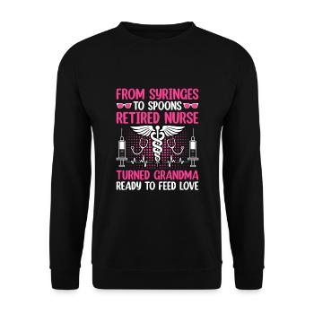 Grand-mère retraitée Pension Infirmière infirmière en soins infirmiers - Sweat-shirt Unisexe - noir - Devant - Alina (178cm) & Michal (187cm)