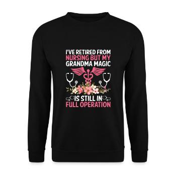 Grand-mère retraitée Pension Infirmière infirmière en soins infirmiers - Sweat-shirt Unisexe - noir - Devant - Alina (178cm) & Michal (187cm)