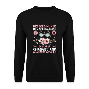 Grand-mère retraitée Pension Infirmière infirmière en soins infirmiers - Sweat-shirt Unisexe - noir - Devant - Alina (178cm) & Michal (187cm)
