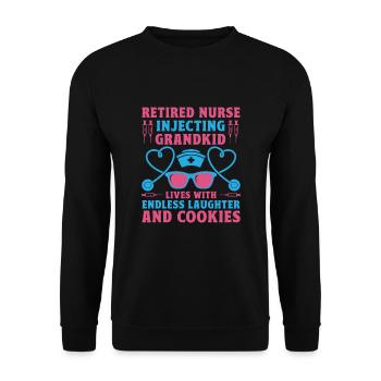 Grand-mère retraitée Pension Infirmière infirmière en soins infirmiers - Sweat-shirt Unisexe - noir - Devant - Alina (178cm) & Michal (187cm)