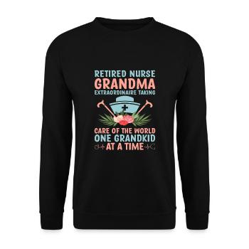 Grand-mère retraitée Pension Infirmière infirmière en soins infirmiers - Sweat-shirt Unisexe - noir - Devant - Alina (178cm) & Michal (187cm)