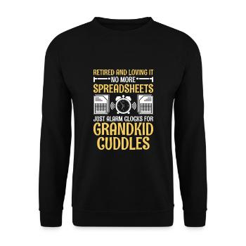 Pensionierte Oma Rentner Rentenbuchhalter Bank - Unisex Pullover - Schwarz - Vorne - Alina (178cm) & Michal (187cm)