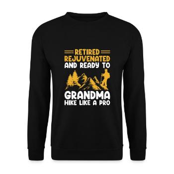Hiking Retired Grandma Pensioner Pension Hiker Tre - Unisex Sweatshirt - black - Front - Alina (178cm) & Michal (187cm)