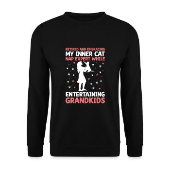 Amoureux des chats Grand-mère retraitée Retraité Propriétaire de chat Chat - Sweat-shirt Unisexe - noir - Devant - Alina (178cm) & Michal (187cm)