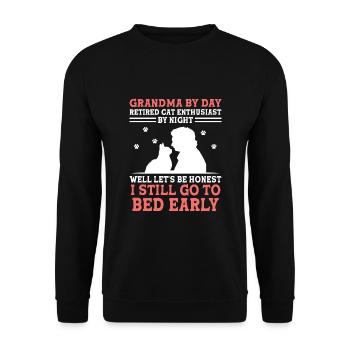 Amoureux des chats Grand-mère retraitée Retraité Propriétaire de chat Chat - Sweat-shirt Unisexe - noir - Devant - Alina (178cm) & Michal (187cm)