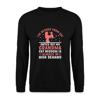 Amoureux des chats Grand-mère retraitée Retraité Propriétaire de chat Chat - Sweat-shirt Unisexe - noir - Devant - Alina (178cm) & Michal (187cm)