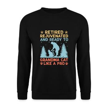 Amoureux des chats Grand-mère retraitée Retraité Propriétaire de chat Chat - Sweat-shirt Unisexe - noir - Devant - Alina (178cm) & Michal (187cm)