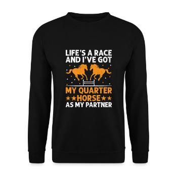 Quarter Horse Américain Équitation Horse Lover Hors - Sweat-shirt Unisexe - noir - Devant - Alina (178cm) & Michal (187cm)