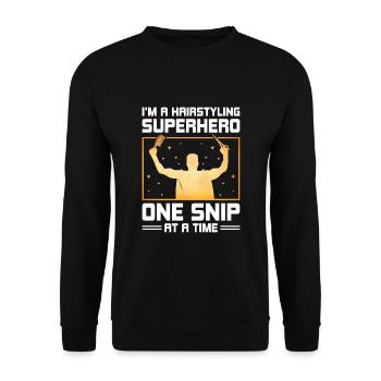 Coiffeur Coiffeur Coiffeur Coiffure Coiffure - Sweat-shirt Unisexe - noir - Devant - Alina (178cm) & Michal (187cm)
