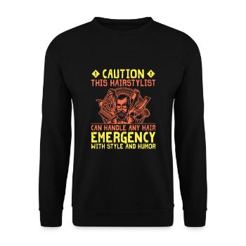 Coiffeur Coiffeur Coiffeur Coiffure Coiffure - Sweat-shirt Unisexe - noir - Devant - Alina (178cm) & Michal (187cm)