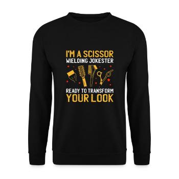 Coiffeur Coiffeur Coiffeur Coiffure Coiffure - Sweat-shirt Unisexe - noir - Devant - Alina (178cm) & Michal (187cm)