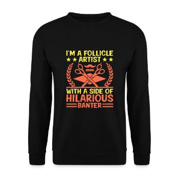 Coiffeur Coiffeur Coiffeur Coiffure Coiffure - Sweat-shirt Unisexe - noir - Devant - Alina (178cm) & Michal (187cm)