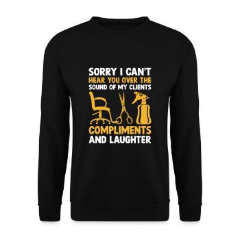 Coiffeur Coiffeur Coiffeur Coiffure Coiffure - Sweat-shirt Unisexe - noir - Devant - Alina (178cm) & Michal (187cm)