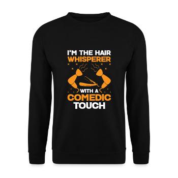 Coiffeur Coiffeur Coiffeur Coiffure Coiffure - Sweat-shirt Unisexe - noir - Devant - Alina (178cm) & Michal (187cm)
