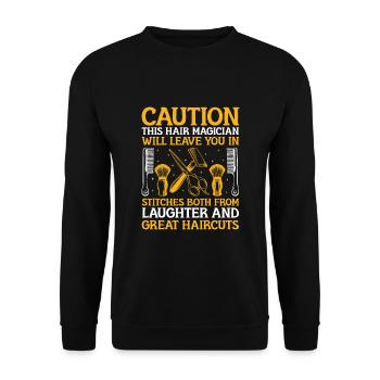Coiffeur Coiffeur Coiffeur Coiffure Coiffure - Sweat-shirt Unisexe - noir - Devant - Alina (178cm) & Michal (187cm)