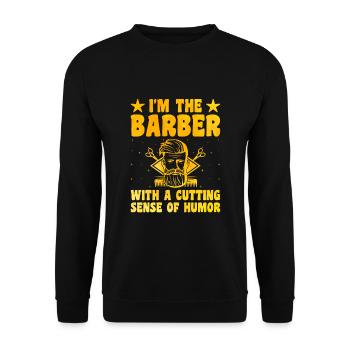Coiffeur Coiffeur Coiffeur Coiffure Coiffure - Sweat-shirt Unisexe - noir - Devant - Alina (178cm) & Michal (187cm)