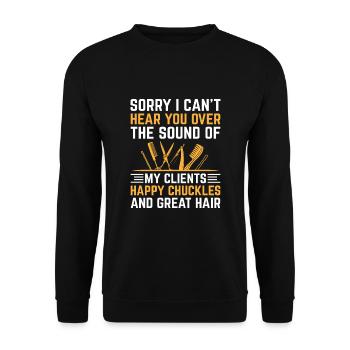 Coiffeur Coiffeur Coiffeur Coiffure Coiffure - Sweat-shirt Unisexe - noir - Devant - Alina (178cm) & Michal (187cm)
