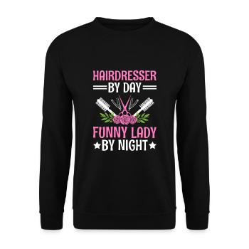 Coiffeur Coiffeur Coiffeur Coiffure Coiffure - Sweat-shirt Unisexe - noir - Devant - Alina (178cm) & Michal (187cm)