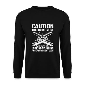 Coiffeur Coiffeur Coiffeur Coiffure Coiffure - Sweat-shirt Unisexe - noir - Devant - Alina (178cm) & Michal (187cm)