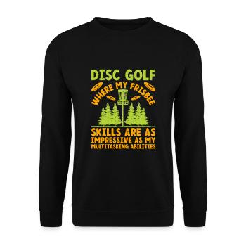 Disc Golf Player Disc Golfer Frisbee Player Par Pu - Unisex Pullover - Schwarz - Vorne - Alina (178cm) & Michal (187cm)
