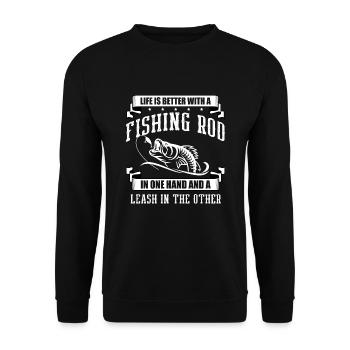 Angeln Hundebesitzer Hundeliebhaber Perfect Fishing Funn - Unisex Pullover - Schwarz - Vorne - Alina (178cm) & Michal (187cm)
